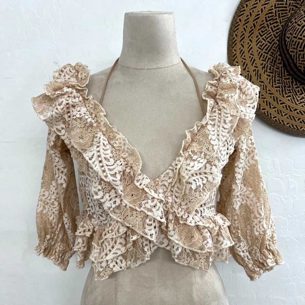 Lace cottage core crop top S - peasant milkmaid renfaire whimsy lace ruffle boho